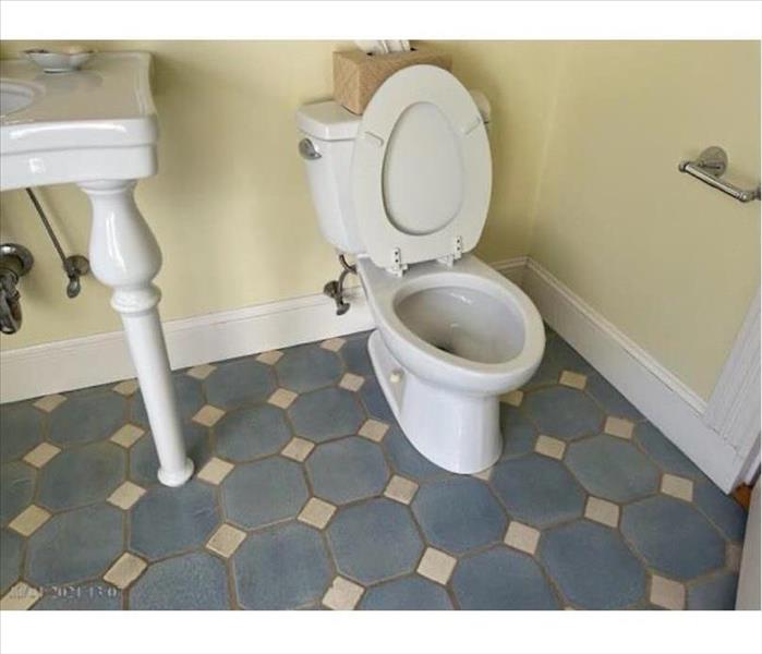 spotlessly cleaned, commode, sink and tiled floor