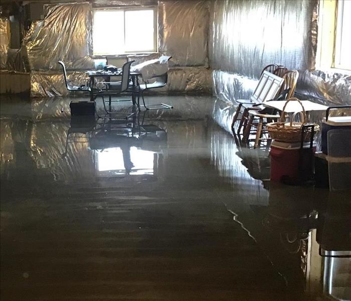 flooded floor, foil insulation, furnishings